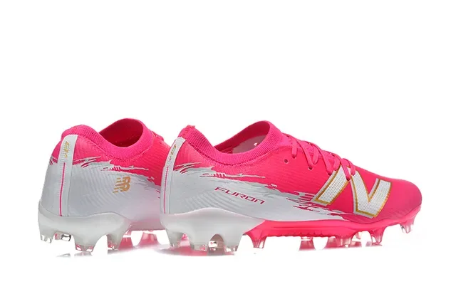 New Balance Furon Chaussures de football upper knit rose blanc crampons coniques moulés terrain ferme 5