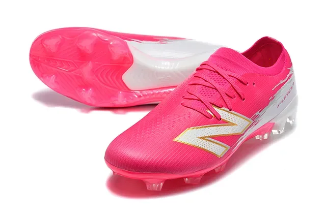 New Balance Furon Chaussures de football upper knit rose blanc crampons coniques moulés terrain ferme 6