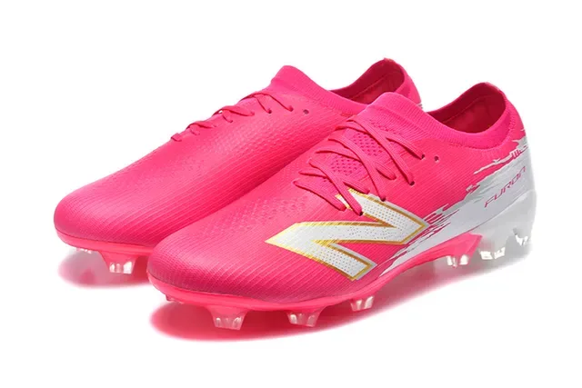 New Balance Furon Chaussures de football upper knit rose blanc crampons coniques moulés terrain ferme 8