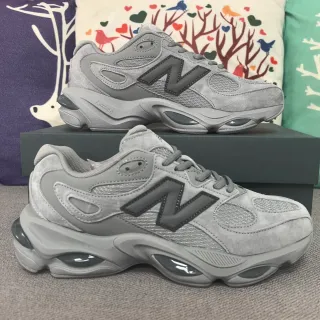 New Balance رمادي سيليويت جلد مستعمل وشبكة أعلى أحذية رياضية سميكة
