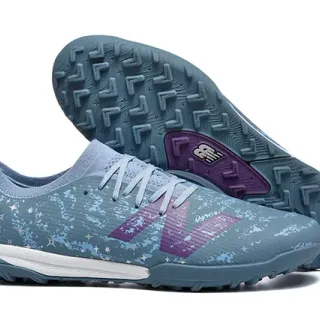 New Balance Turf Soccer Shoes Blue Purple Synthetic Upper Sock-Fit Collar Sneakers
