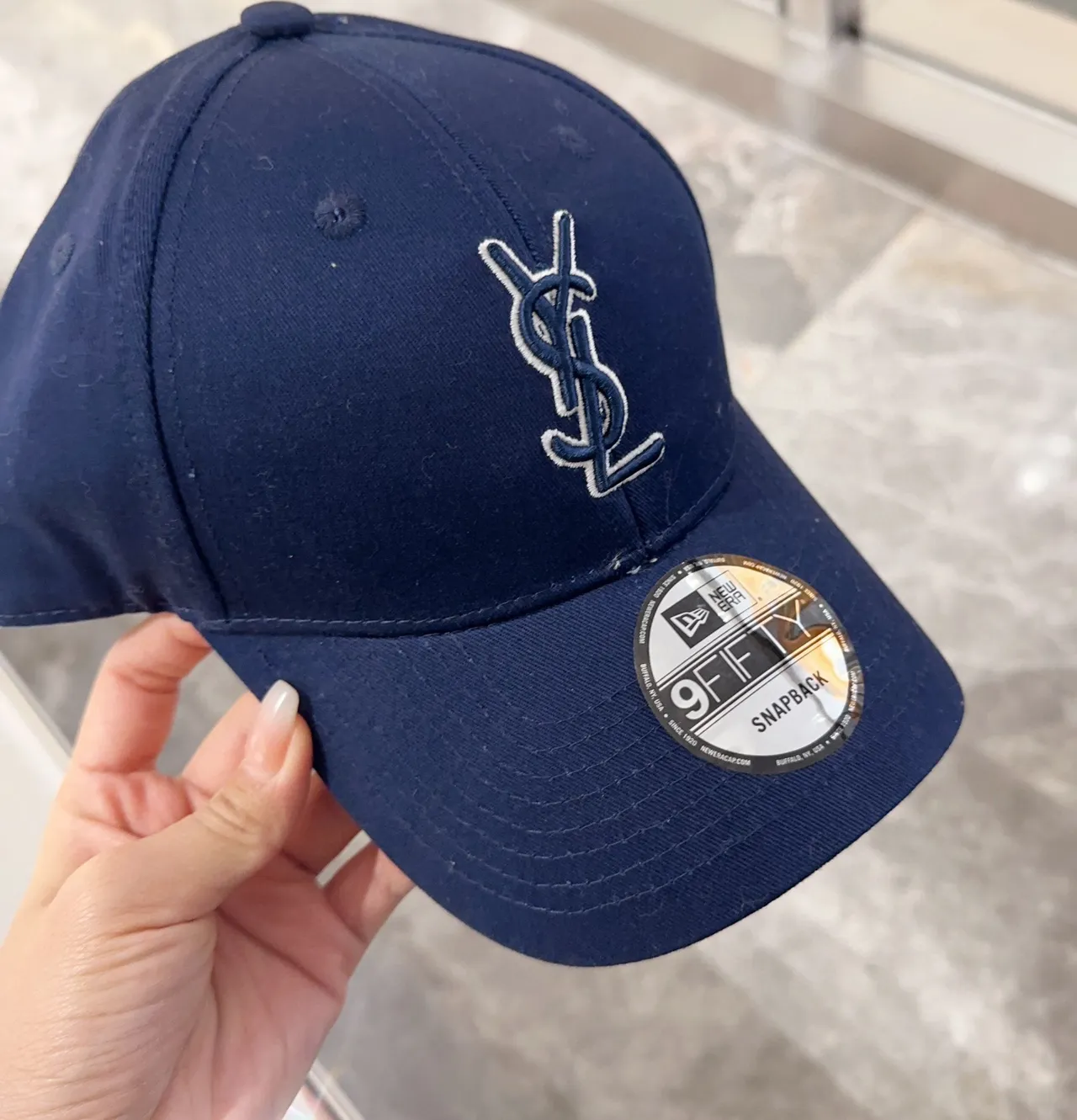 New Era 9FIFTY Snapback Navy Blue Embroidered Monogram Baseball Cap 3