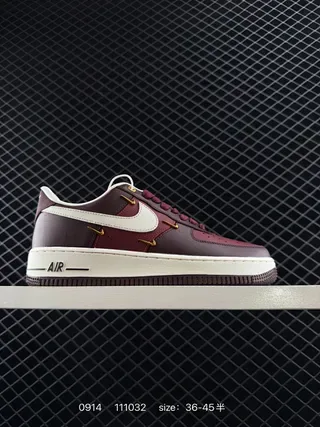 Nike Air Force 1 Burgundy White Gold Accents Lifestyle Sneakers 2