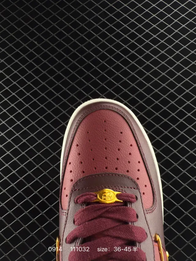 Nike Air Force 1 Burgundy White Gold Accents Lifestyle Sneakers 6