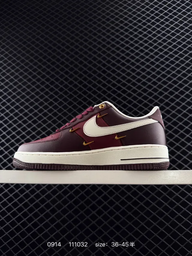 Nike Air Force 1 Burgundy White Gold Accents Lifestyle Sneakers 7