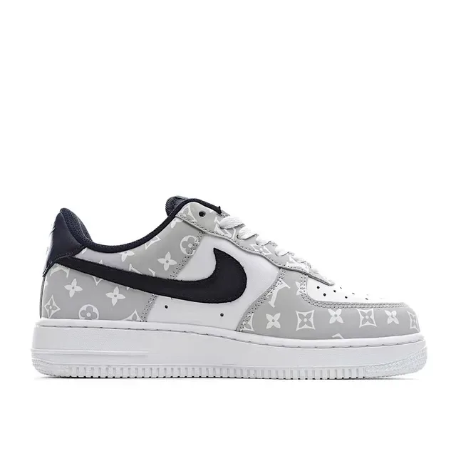 Nike Air Force 1 Gray Monogram Print Lifestyle Sneakers 4