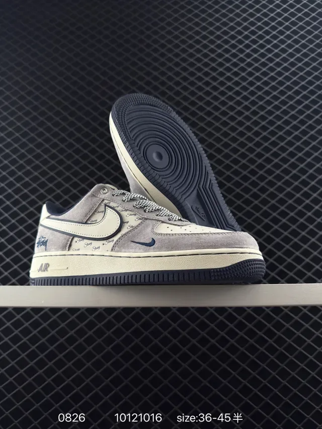 Nike Air Force 1 Gray Suede Navy Trim Lifestyle Sneakers 2