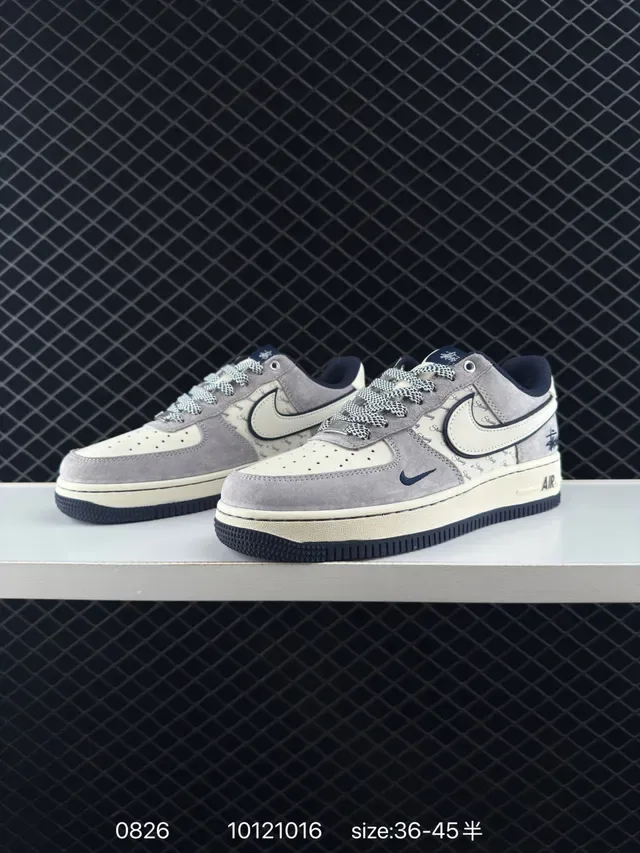 Nike Air Force 1 Gray Suede Navy Trim Lifestyle Sneakers 3