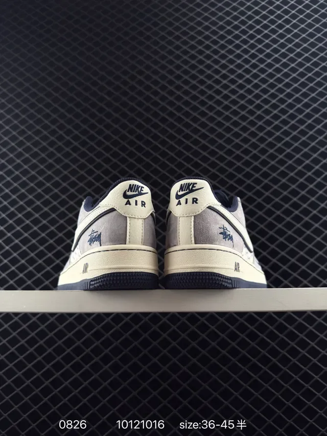 Nike Air Force 1 Gray Suede Navy Trim Lifestyle Sneakers 4