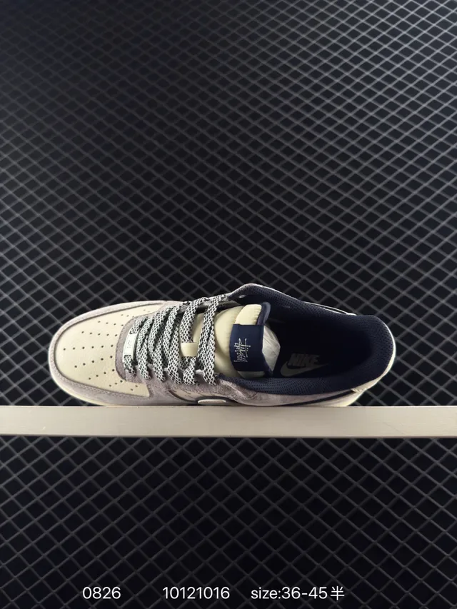 Nike Air Force 1 Gray Suede Navy Trim Lifestyle Sneakers 5
