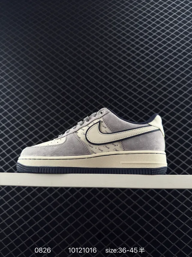 Nike Air Force 1 Gray Suede Navy Trim Lifestyle Sneakers 6