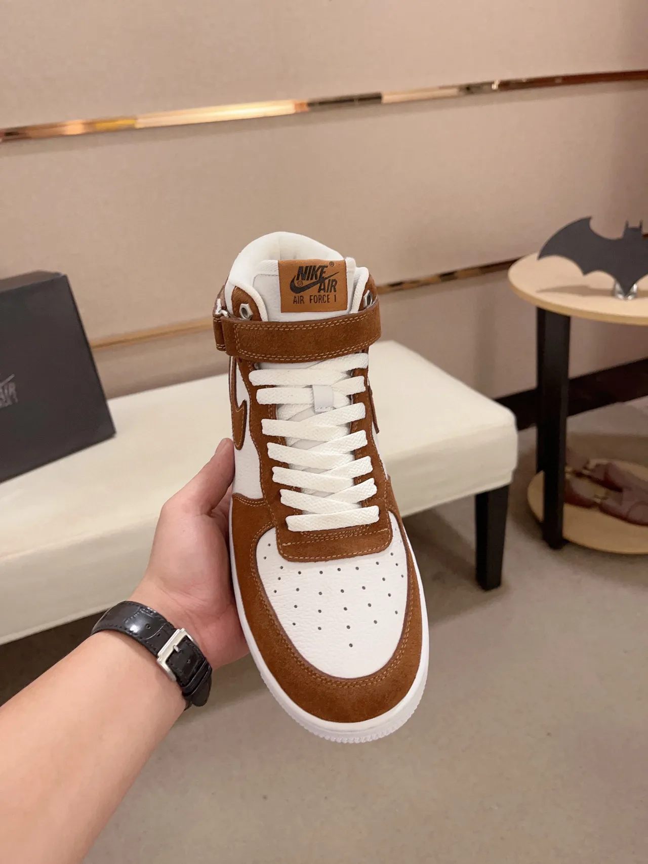 Nike Air Force 1 High Tan and White Lifestyle Sneakers 2