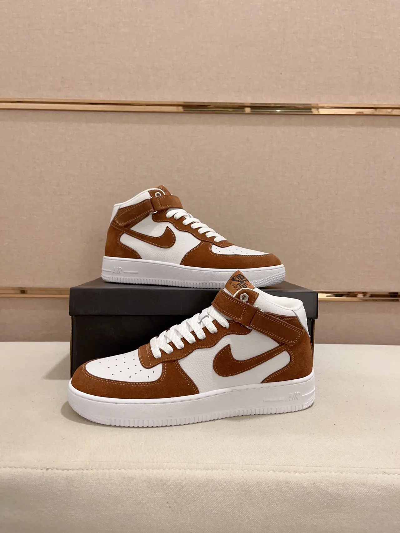 Nike Air Force 1 High Tan and White Lifestyle Sneakers 5