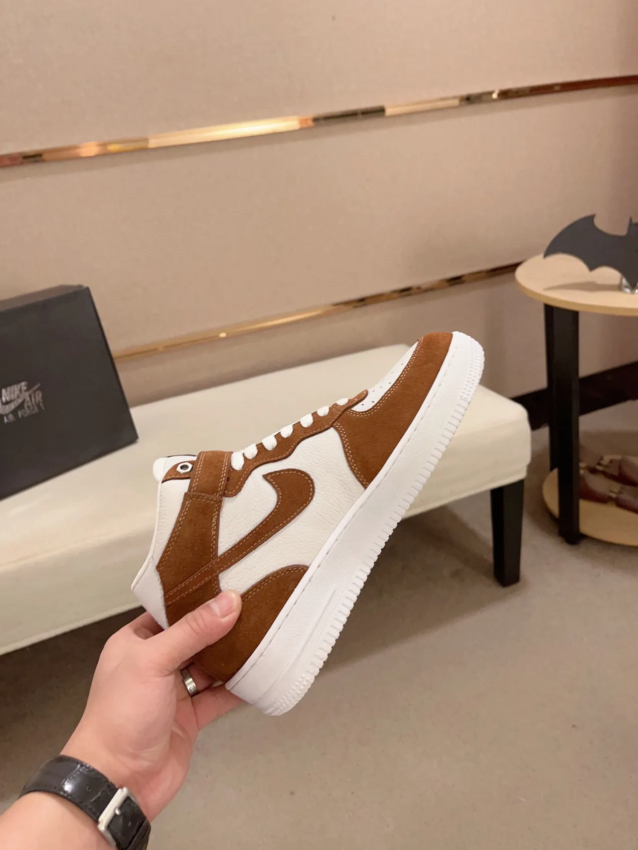 Nike Air Force 1 High Tan and White Lifestyle Sneakers 7