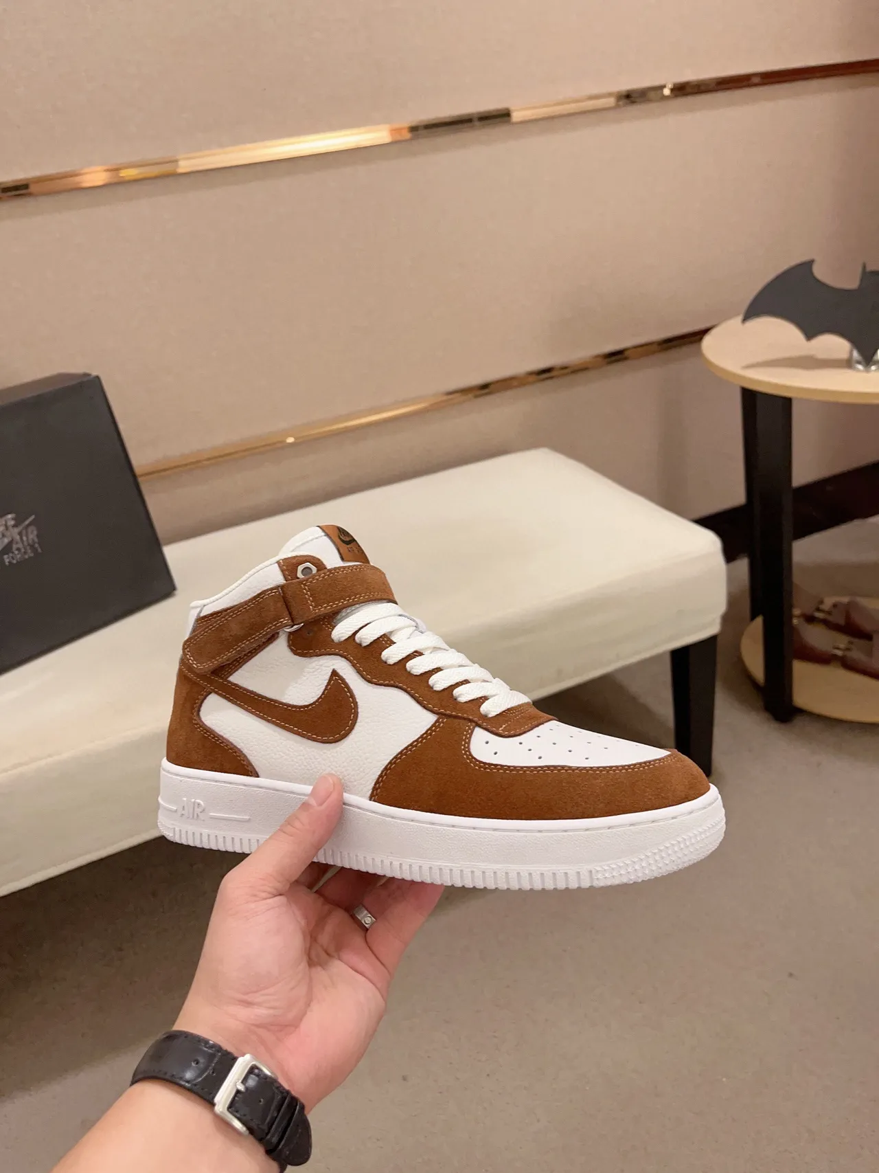 Nike Air Force 1 High Tan and White Lifestyle Sneakers 8
