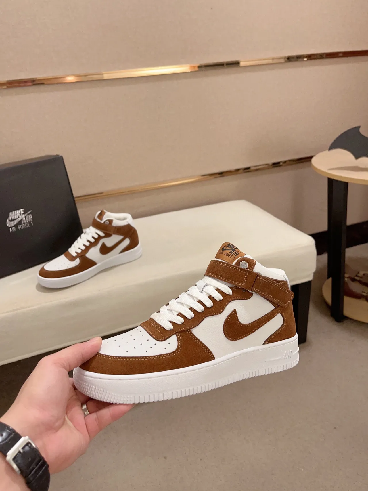 Nike Air Force 1 High Tan and White Lifestyle Sneakers 9