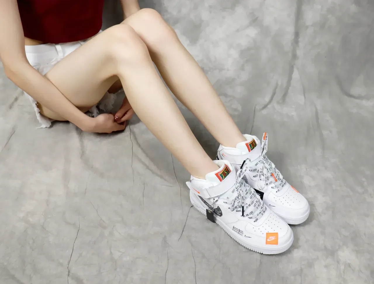 Nike Air Force 1 High Blanc Orange Graphique Sneakers Lifestyle 6