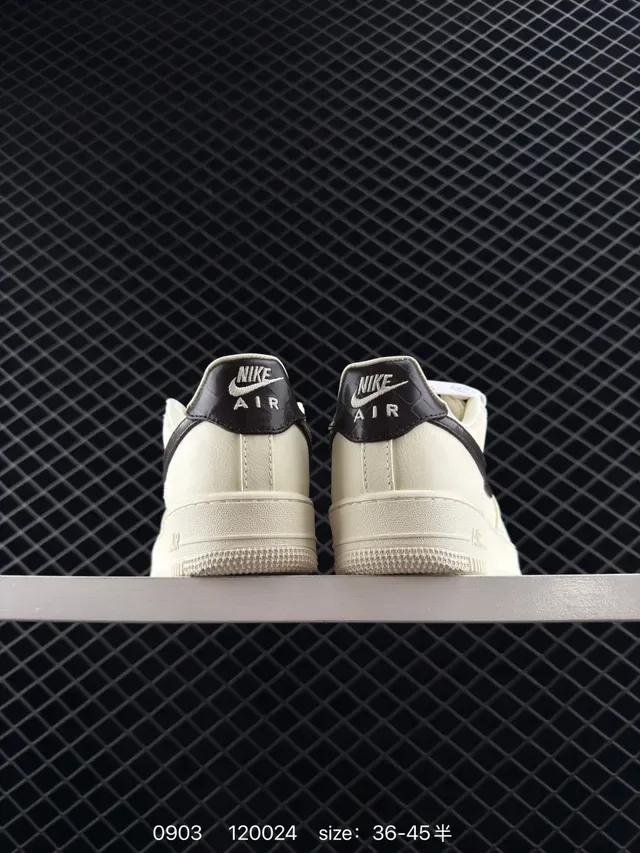 Nike Air Force 1 Low Beige and Black Textured Leather Lifestyle Sneakers 3