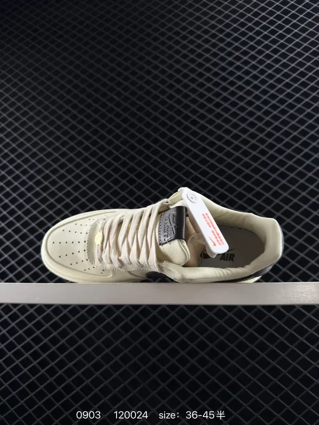 Nike Air Force 1 Low Beige and Black Textured Leather Lifestyle Sneakers 4