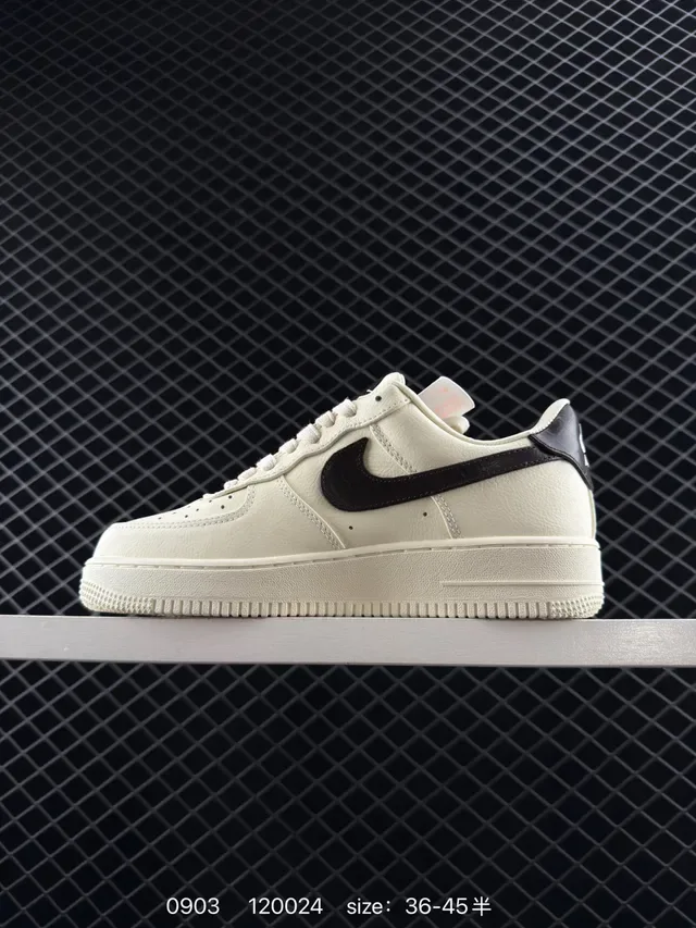 Nike Air Force 1 Low Beige and Black Textured Leather Lifestyle Sneakers 5