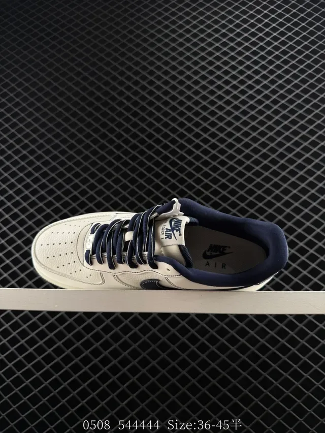 Nike Air Force 1 Low Off-White and Navy Lifestyle Sneakers 5