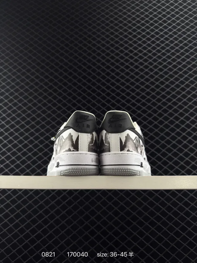Nike Air Force 1 White Black Low-Top Ink-Wash Bamboo Print Lifestyle Sneakers 4