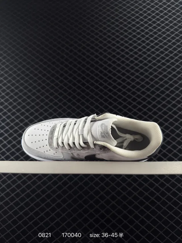 Nike Air Force 1 White Black Low-Top Ink-Wash Bamboo Print Lifestyle Sneakers 5