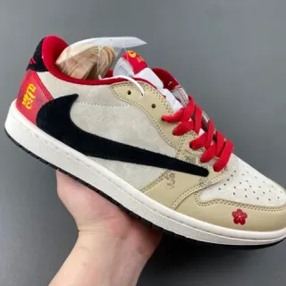 Nike Air Jordan 1 Low Beige Red Floral Embroidery Lifestyle Sneakers