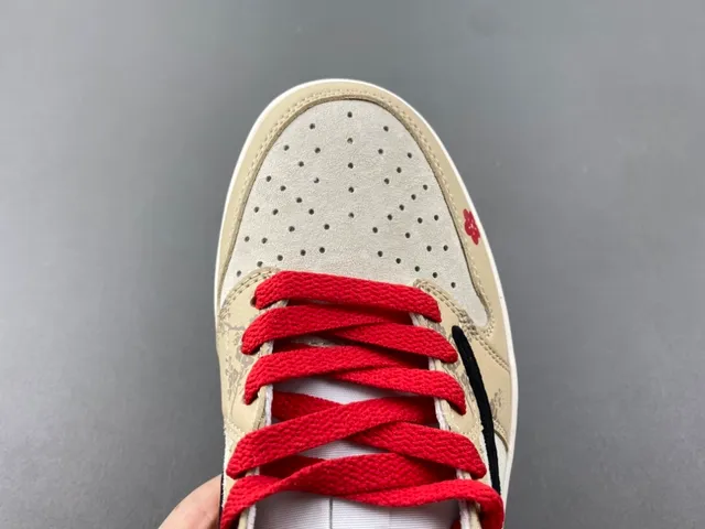 Nike Air Jordan 1 Low Beige Red Floral Embroidery Lifestyle Sneakers 5