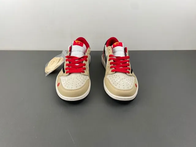 Nike Air Jordan 1 Low Beige Red Floral Embroidery Lifestyle Sneakers 11
