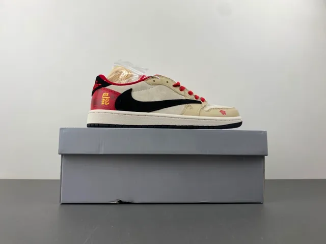 Nike Air Jordan 1 Low Beige Red Floral Embroidery Lifestyle Sneakers 15