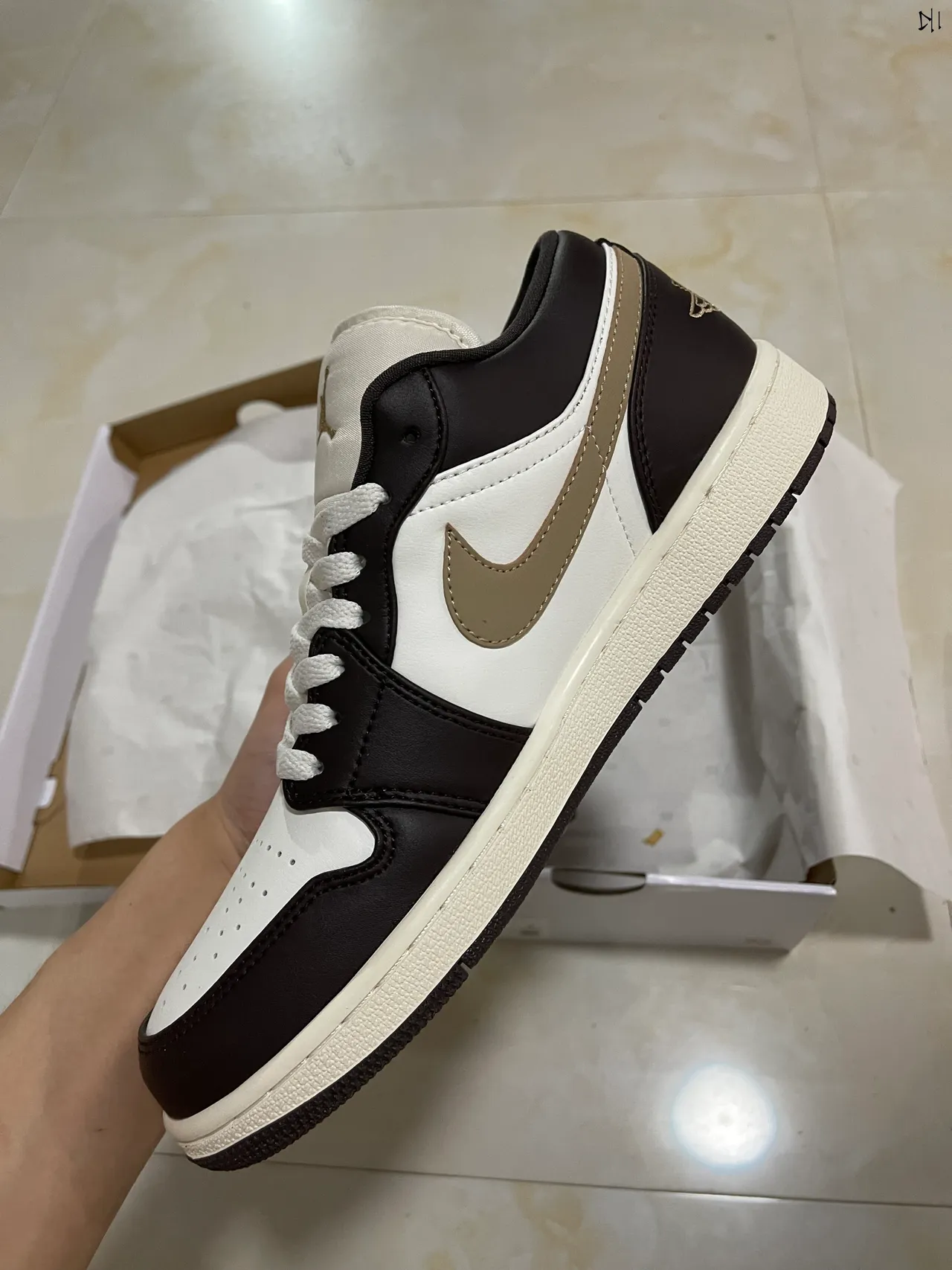 Nike Air Jordan 1 Low Black White Beige Lifestyle Sneakers 5