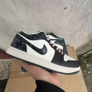 Nike Air Jordan 1 Low Black White Distressed Overlay Lifestyle Sneakers
