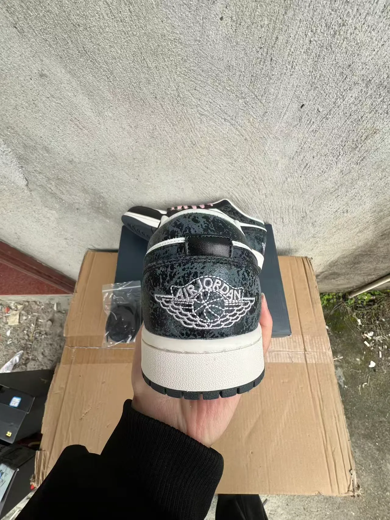 Nike Air Jordan 1 Low Black White Distressed Overlay Lifestyle Sneakers 8