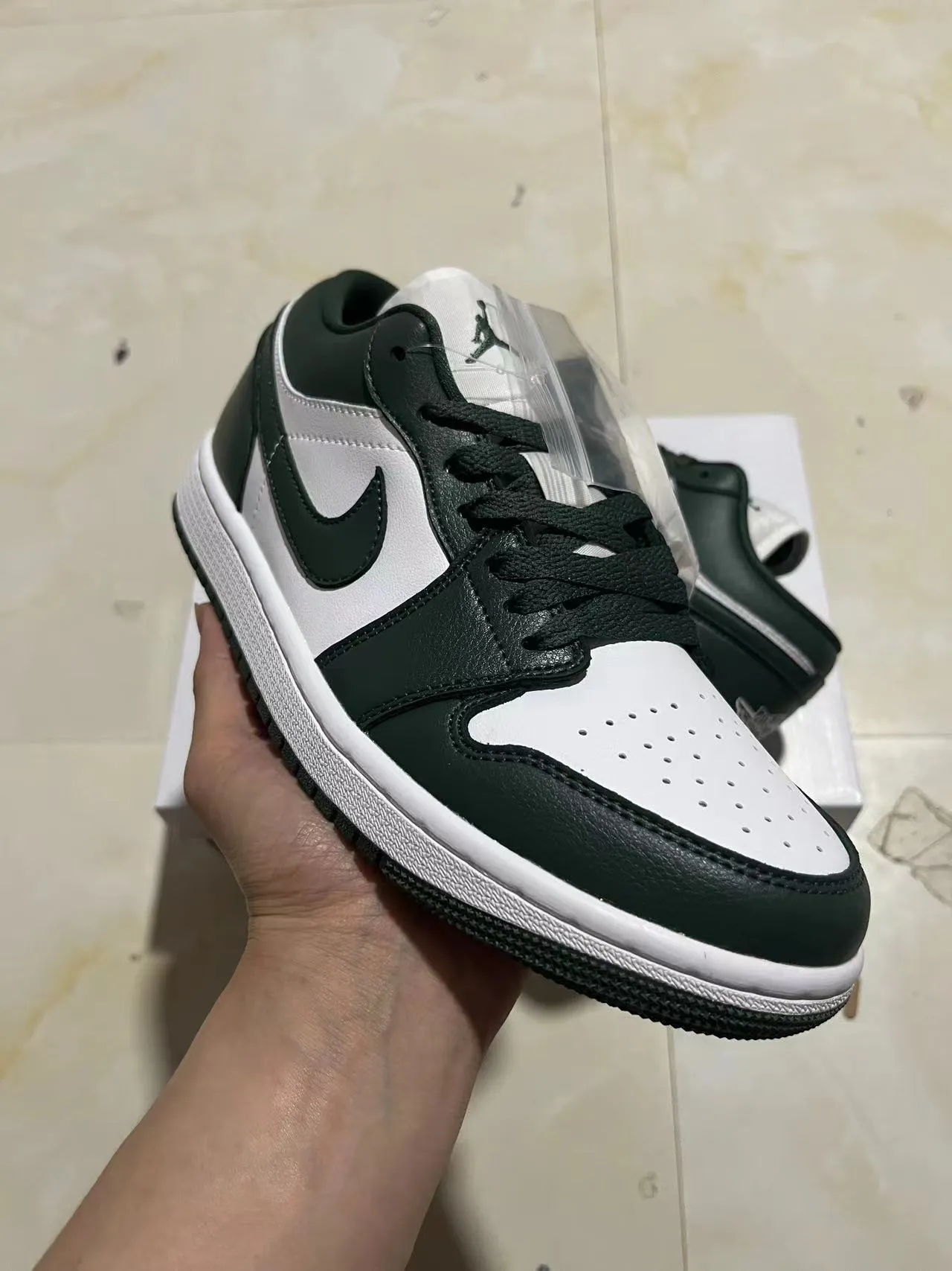 Nike Air Jordan 1 Low Dark Green and White Lifestyle Sneakers 2