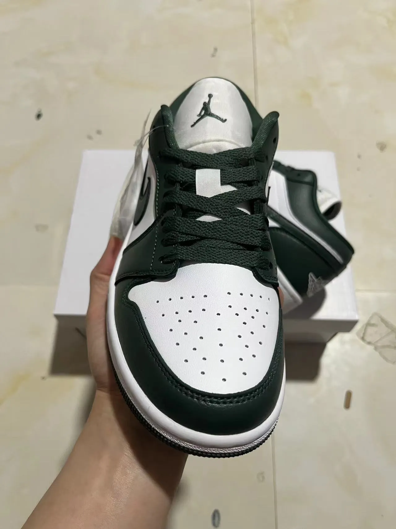 Nike Air Jordan 1 Low Dark Green and White Lifestyle Sneakers 3