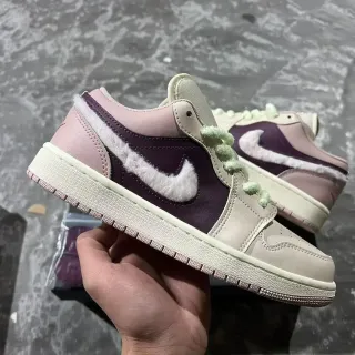 Nike Air Jordan 1 Low Fuzzy Swoosh Pink Purple Lifestyle Sneakers