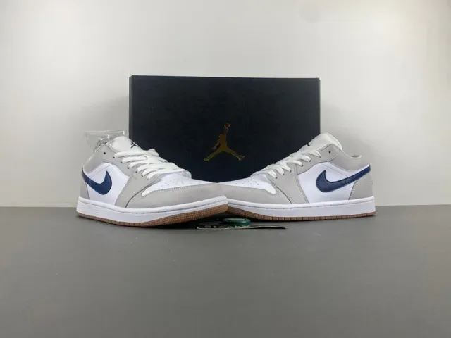 Nike Air Jordan 1 Low Light Gray White Navy Lifestyle Sneakers 12