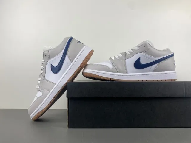Nike Air Jordan 1 Low Light Gray White Navy Lifestyle Sneakers 13