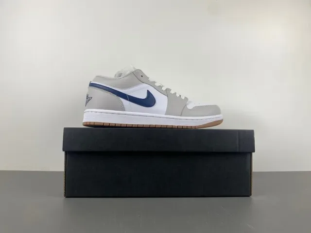 Nike Air Jordan 1 Low Light Gray White Navy Lifestyle Sneakers 14