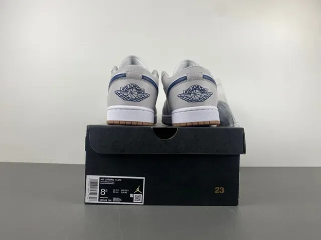 Nike Air Jordan 1 Low Light Gray White Navy Lifestyle Sneakers 16