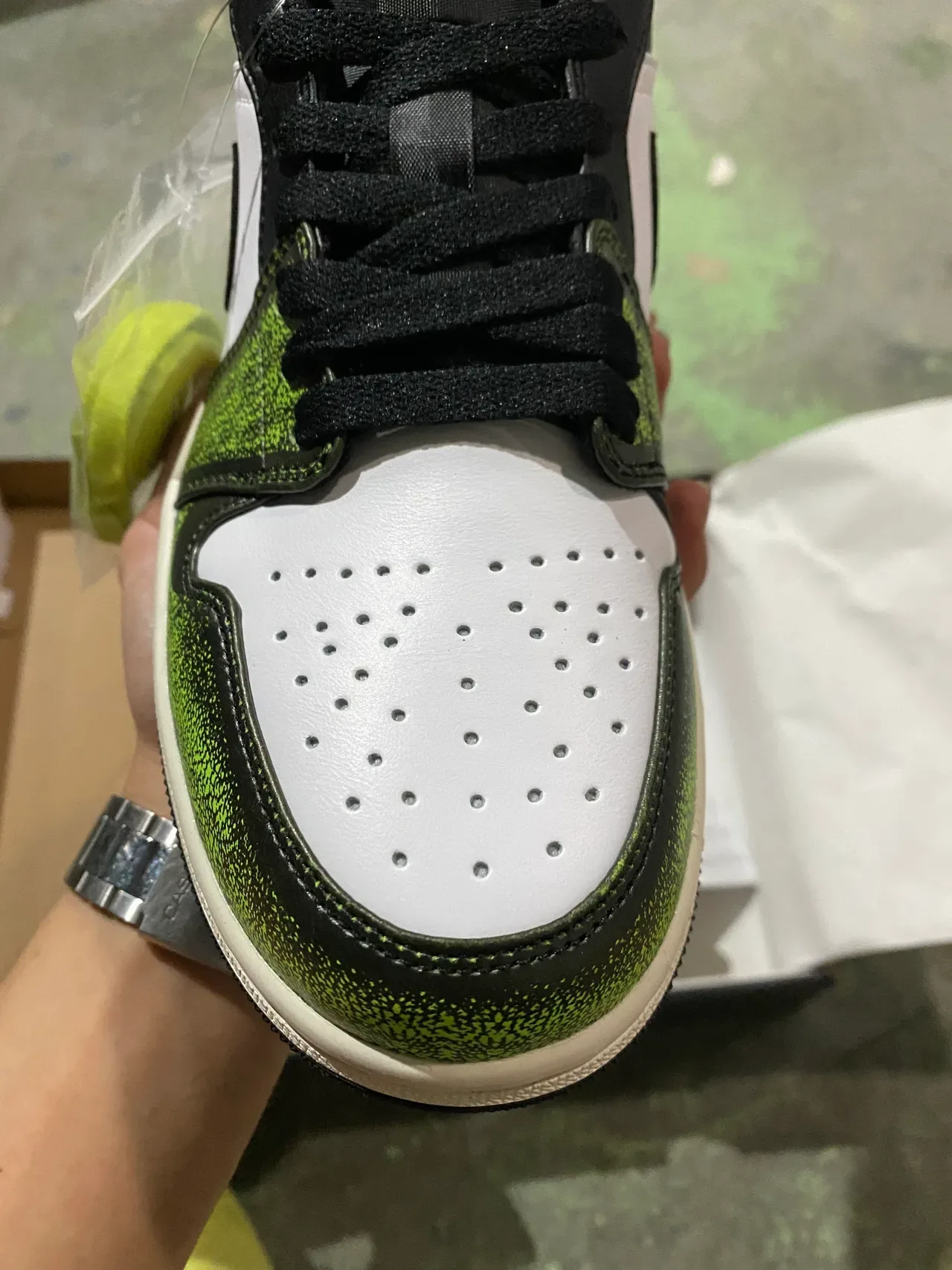 Nike Air Jordan 1 Low Lime Green Speckle Lifestyle Sneakers 3