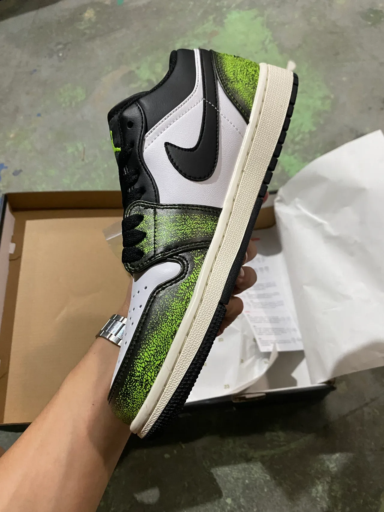 Nike Air Jordan 1 Low Lime Green Speckle Lifestyle Sneakers 4