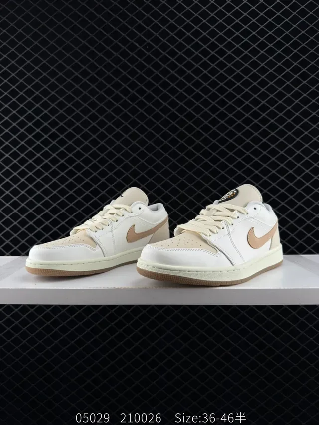 Nike Air Jordan 1 Low Off-White and Beige Leather Lifestyle Sneakers 2