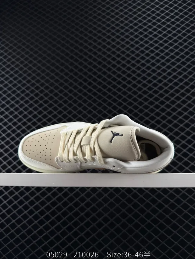 Nike Air Jordan 1 Low Off-White and Beige Leather Lifestyle Sneakers 4