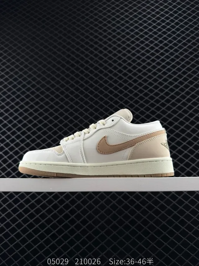 Nike Air Jordan 1 Low Off-White and Beige Leather Lifestyle Sneakers 5