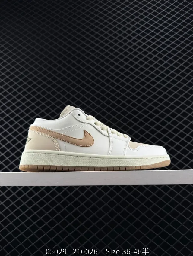 Nike Air Jordan 1 Low Off-White and Beige Leather Lifestyle Sneakers 6