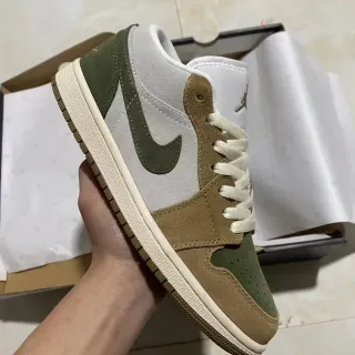 耐克 Air Jordan 1 Low 橄榄绿 米色 麂皮 生活休闲运动鞋