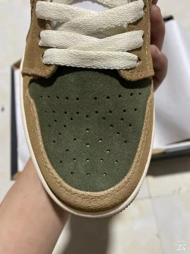 Nike Air Jordan 1 Low Olive Green Beige Suede Lifestyle Sneakers 3