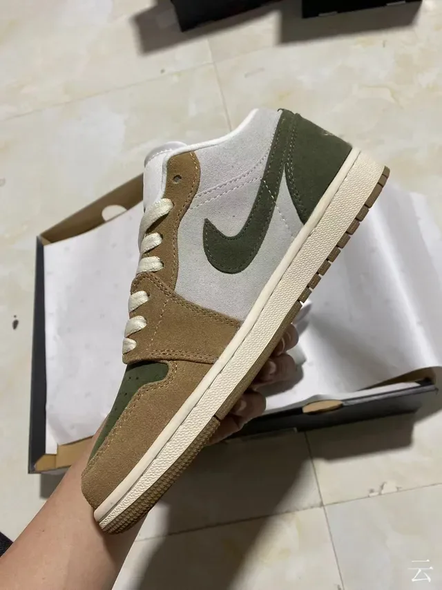 Nike Air Jordan 1 Low Olive Green Beige Suede Lifestyle Sneakers 4
